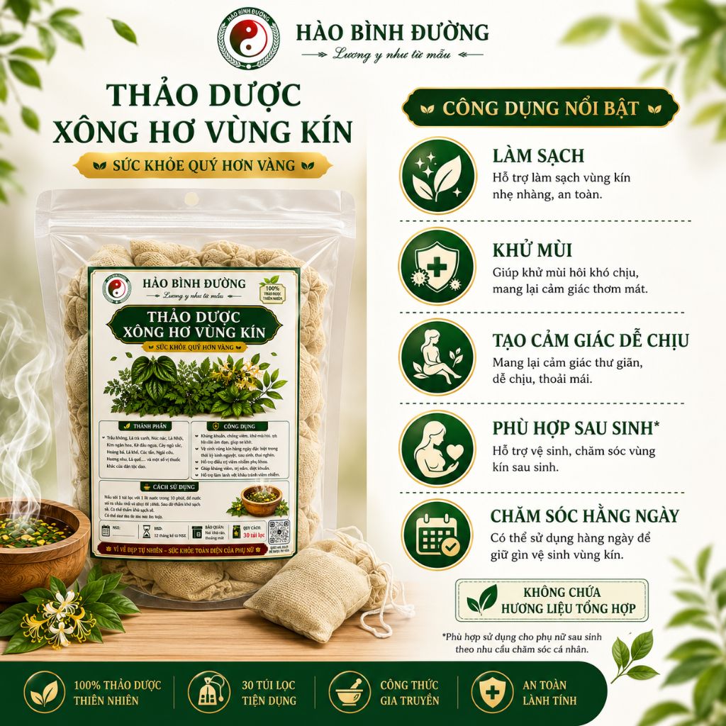 Thảo Dược Xông Hơ Vùng Kín Hào Bình Đường | 100% Thảo Dược Thiên Nhiên Chăm Sóc Phụ Nữ 2 Thảo Dược Xông Hơ Vùng Kín Hào Bình Đường | 100% Thảo Dược Thiên Nhiên Chăm Sóc Phụ Nữ 2