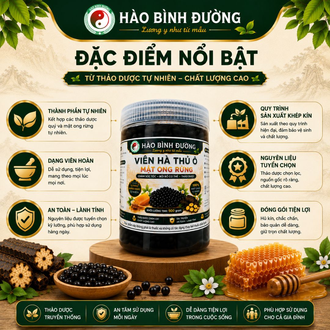 Viên Hà Thủ Ô Mật Ong Rừng Hào Bình Đường 500G - Thảo Dược Thiên Nhiên Dạng Viên Hoàn, Nguyên Liệu Chọn Lọc, Dễ Sử Dụng2 Viên Hà Thủ Ô Mật Ong Rừng Hào Bình Đường 500G - Thảo Dược Thiên Nhiên Dạng Viên Hoàn, Nguyên Liệu Chọn Lọc, Dễ Sử Dụng2