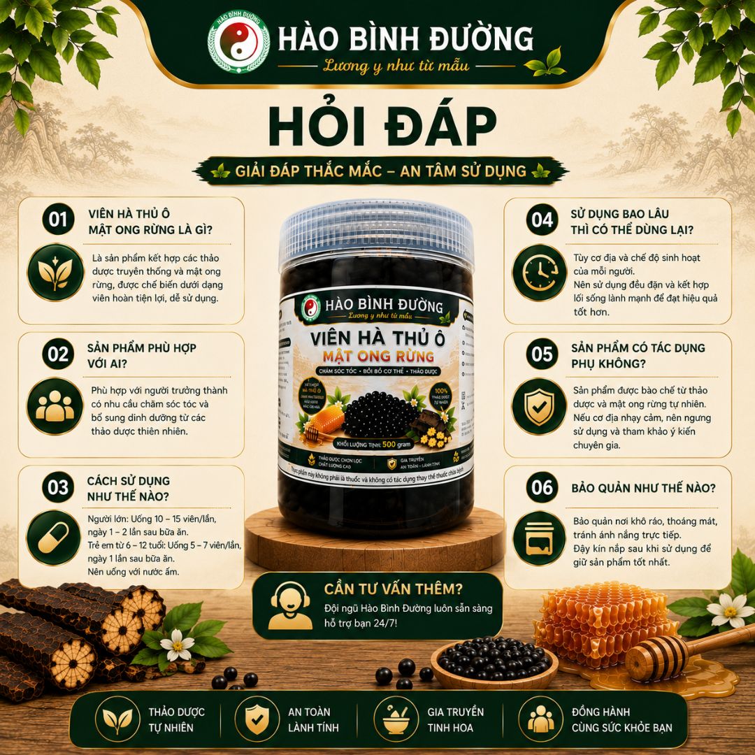 Viên Hà Thủ Ô Mật Ong Rừng Hào Bình Đường 500G - Thảo Dược Thiên Nhiên Dạng Viên Hoàn, Nguyên Liệu Chọn Lọc, Dễ Sử Dụng4 Viên Hà Thủ Ô Mật Ong Rừng Hào Bình Đường 500G - Thảo Dược Thiên Nhiên Dạng Viên Hoàn, Nguyên Liệu Chọn Lọc, Dễ Sử Dụng4